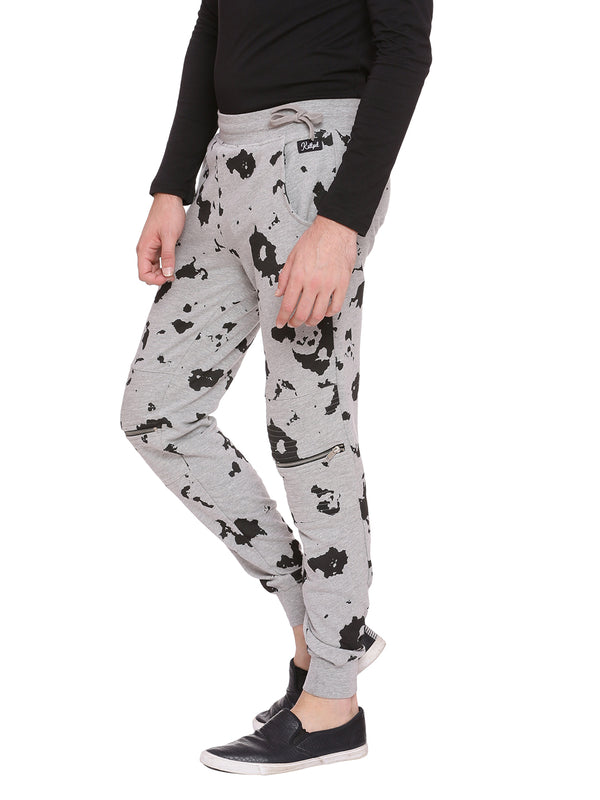Jogger with Splatter Paint Print and Zipper at knee