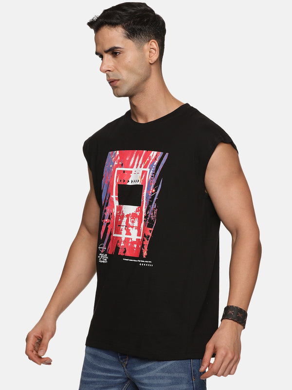 Impackt Men's Oversized Printed Sleeveless T-Shirt