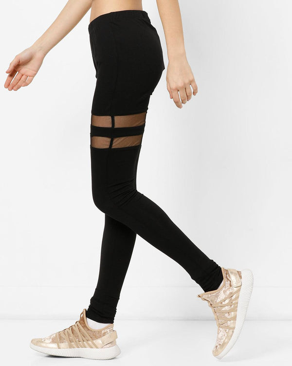 Black Leggings With Mesh On Thighs