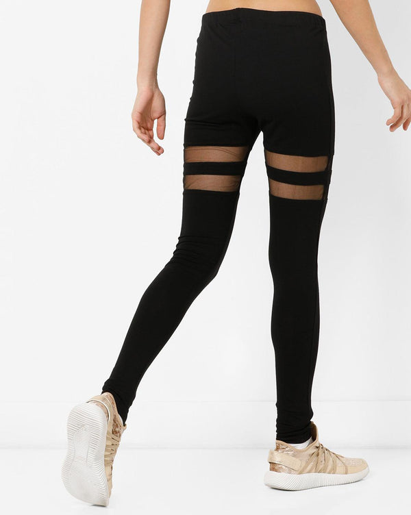 Black Leggings With Mesh On Thighs