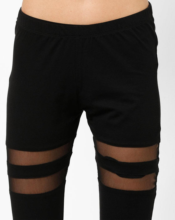 Black Leggings With Mesh On Thighs