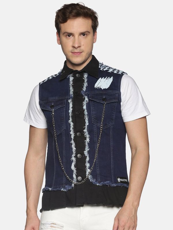 Kultprit sleeveless jacket with chain & back print