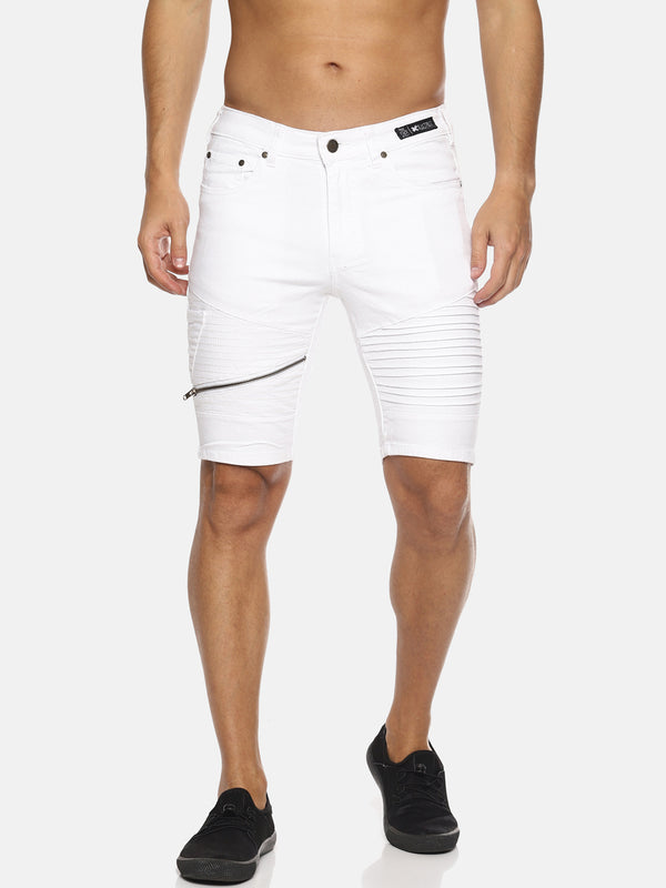 White Solid Shorts With Zip Detail