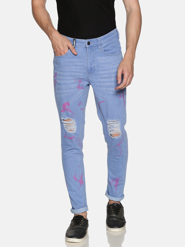 Impackt Light Washed Skinny Fit Printed Jeans for Men