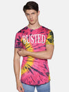 Kultprit Men's Half Sleeve T-Shirt With Tye & Dye and Slogan Print