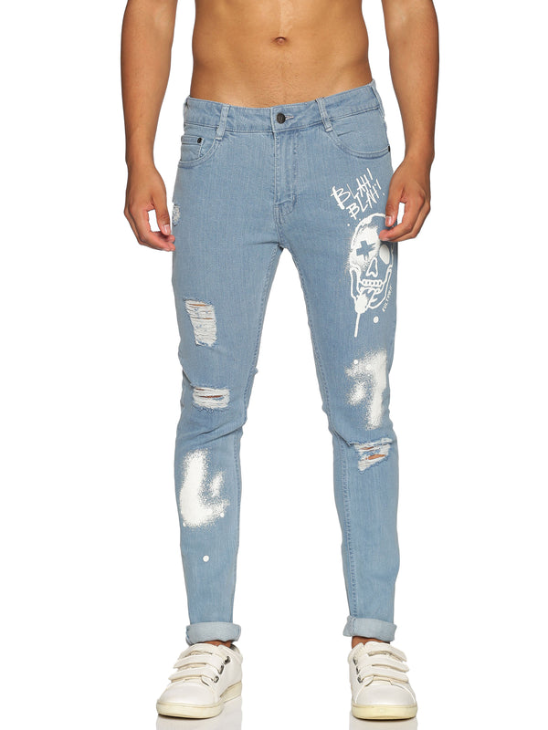 Fashion Light blue jeans with white color print
