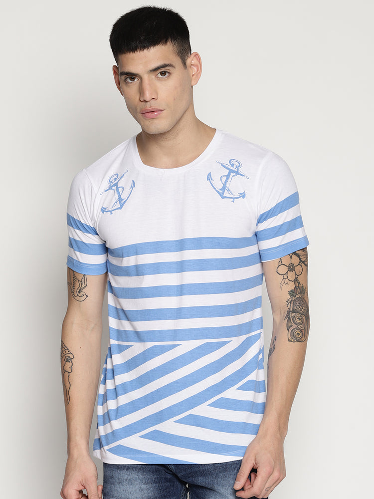 Impackt blue striped round neck t-shirt