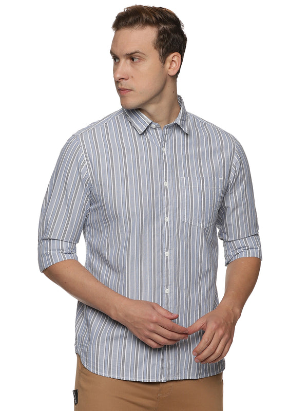 Impackt Men's Regular Fit Striped Cut Away Collar Casual Shirt