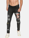 Kultprit Men's Skinny Jeans With Printed Patch's & Distressed