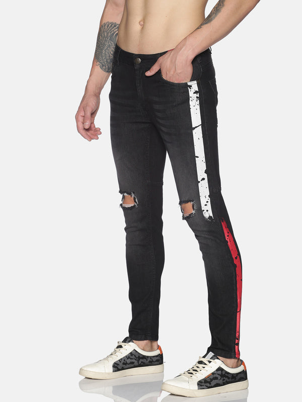 Fashion Black Jeans with Print at front and back pocket