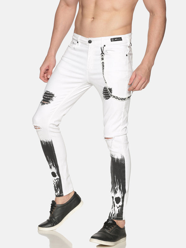 Kultprit Denim Medium Washed Skinny Fit 5 Pockets Printed Jeans for Men