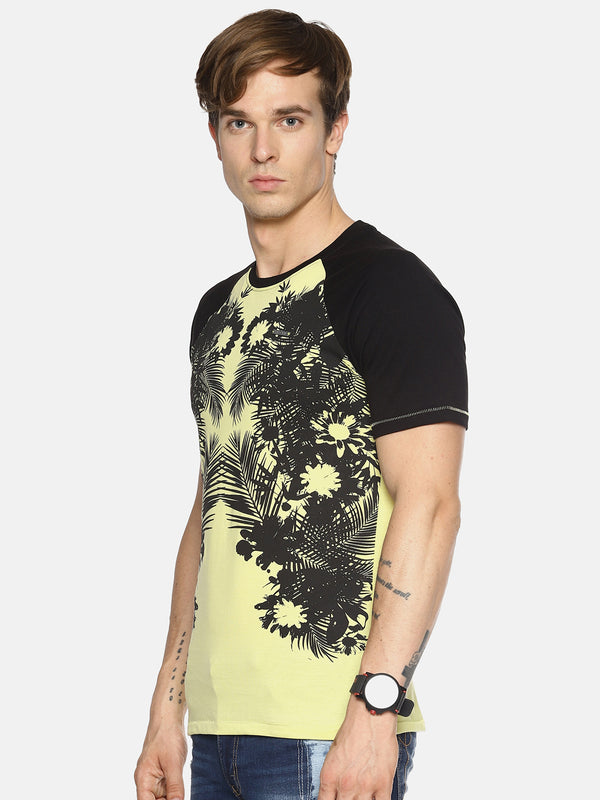 Yellow tropical print t-shirt