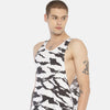 Deep Armhole Round Neck Sleeveless T shirt With All Over Camo Print