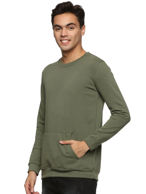 Impackt Men's Full Sleeve Solid Olive Sweatshirt