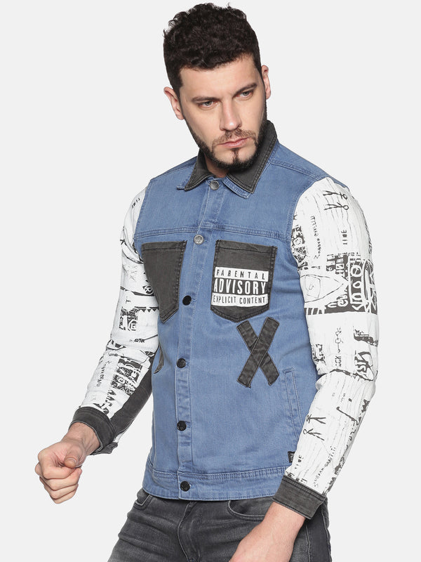 Kultprit Men's Full Sleeves Denim Jackets With Back & Sleeve Print