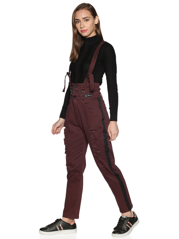 Kultprit Women's Distressed Jeans With Suspenders