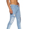 Fashion Blue Jeans with Print at knee & back pocket