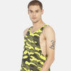 Deep Armhole Round Neck Sleeveless Tshirt With All Over Camo Print