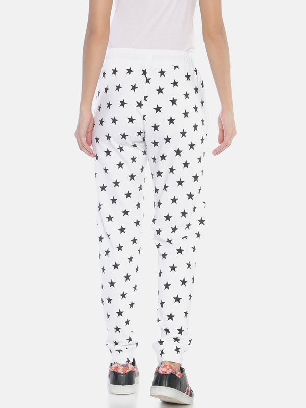 Women White Slim Fit Joggers with all over printed