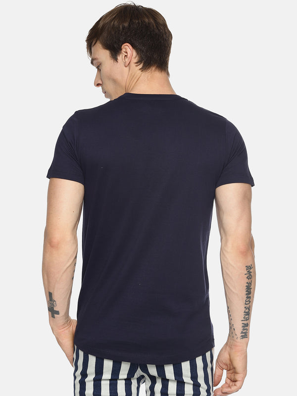 Navy blue chest print t-shirt