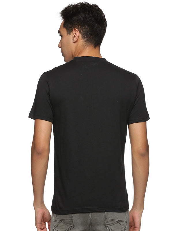 Impackt Men's Chest Printed Round Neck Black T-Shirt