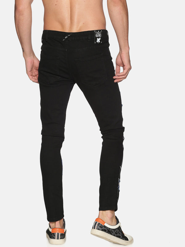 Kultprit Men's Skinny Jeans With Placement Print & Patch