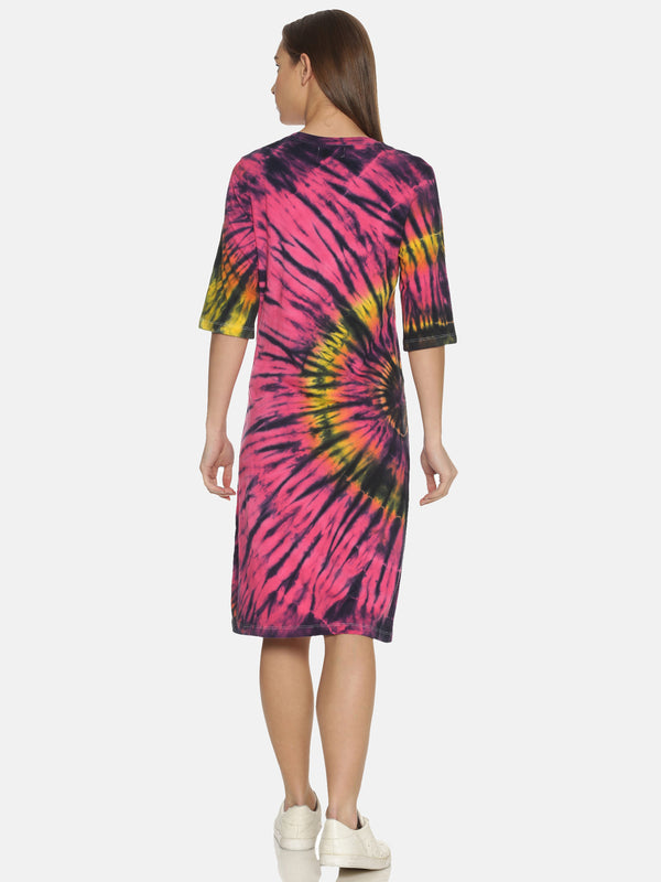 Kultprit Women's T-Shirt Dress With Tie-Dye Print