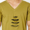 V neck T-Shirt with distress on front panel and contrast cut & sew underneath