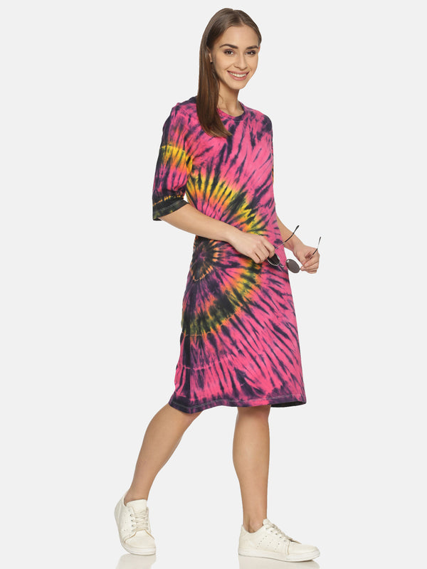 Kultprit Women's T-Shirt Dress With Tie-Dye Print