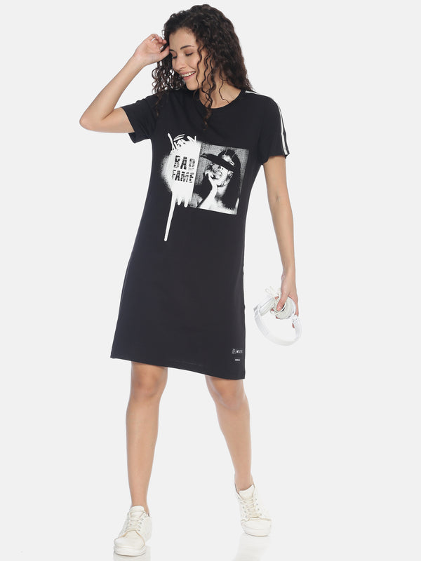 Women Black printed T-shirt Dress