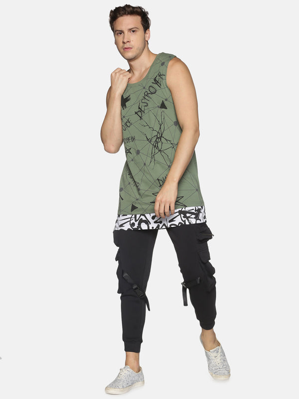 Kultprit Allover printed sleeveless T-Shirt with attached panel