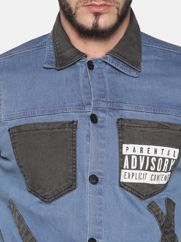 Kultprit Men's Full Sleeves Denim Jackets With Back & Sleeve Print