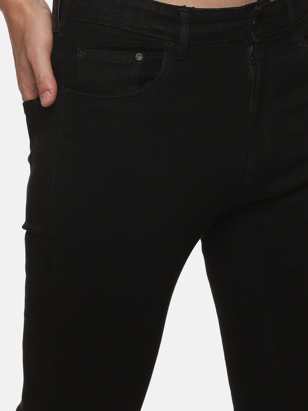 Kultprit Men's Black knee slit Jeans With White Kult Prit Print