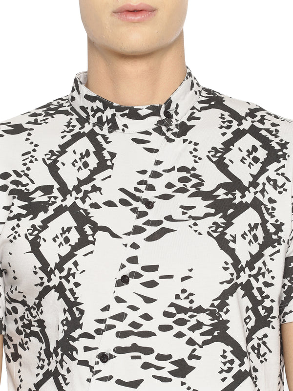 All Over Abstract Print Asymmetric Hem Shirt