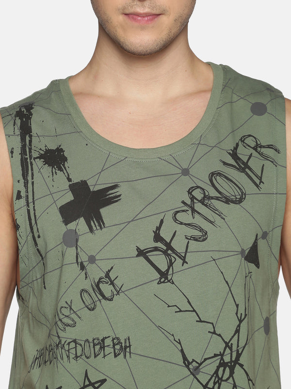 Kultprit Allover printed sleeveless T-Shirt with attached panel