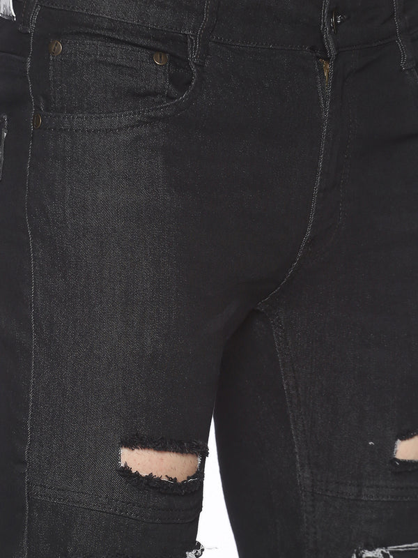 Fashion Black Jeans with Print at knee & back pocket