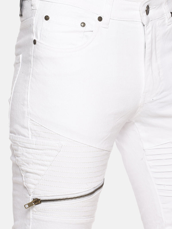White Solid Shorts With Zip Detail