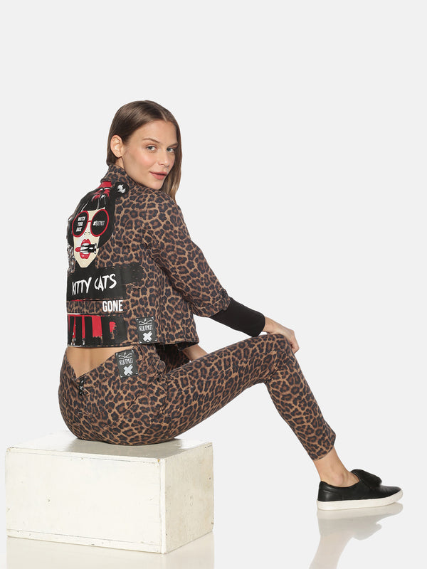 Crop Jacket With Leopard Print Pattern And Back Print