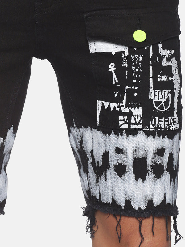 Kultprit Tie-dye look printed raw hem shorts