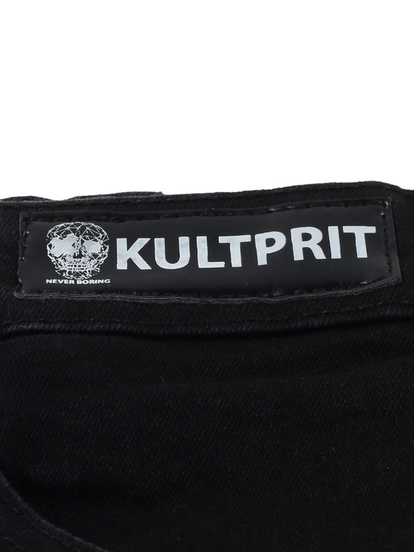 Kultprit White with black printed patch jeans